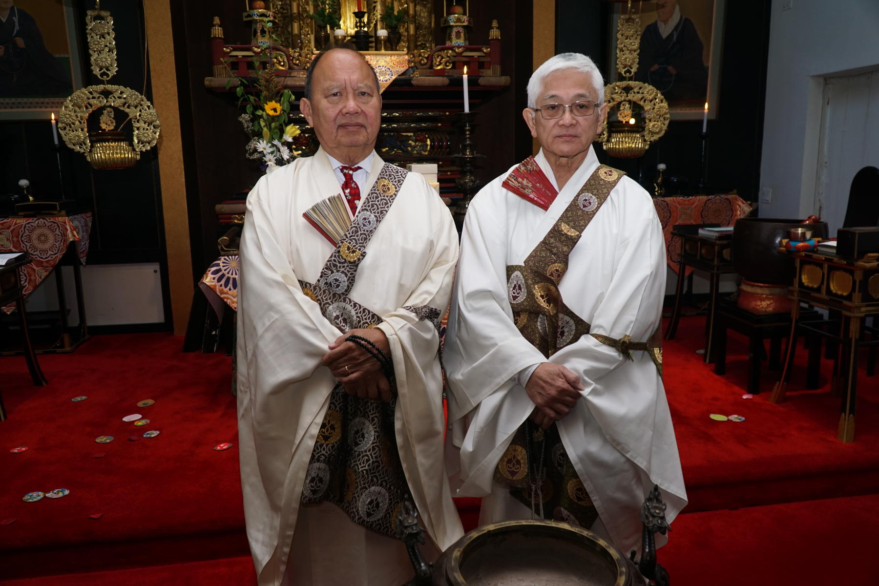 Rev Ron Miyamura (Midwest Buddhist Temple) and Rev Earl  Ikeda (NYBC) at 80th Memorial service