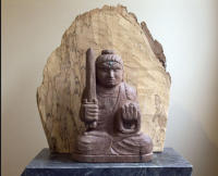 5)  Fudo Myo  

Wood: Black Walnut, 
Spalted Maple, Stone base
14"  tall
$900 plus shipping
